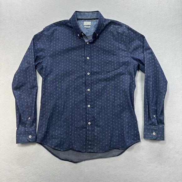 7 Diamonds Geometric Long Sleeve Chambray Shirt Slim Fit Button Down Supima MD - Picture 2 of 12